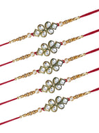 Designer Kundan Rakhi & Bracelet Set with Free Chawal & Kumkum