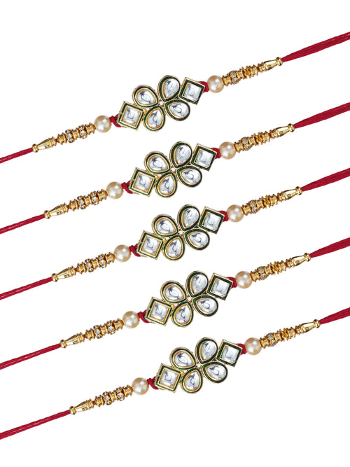 Designer Kundan Rakhi & Bracelet Set with Free Chawal & Kumkum