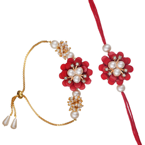 Designer Kundan Rakhi & Bracelet Set with Free Chawal & Kumkum