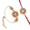 Designer Kundan Rakhi & Bracelet Set with Free Chawal & Kumkum