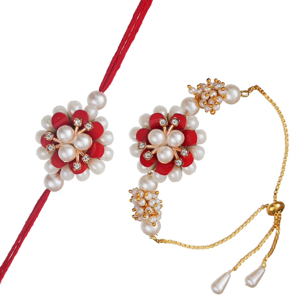 Designer Kundan Rakhi & Bracelet Set with Free Chawal & Kumkum
