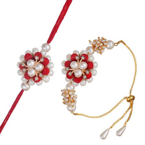 Designer Kundan Rakhi & Bracelet Set with Free Chawal & Kumkum