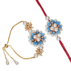 Designer Kundan Rakhi & Bracelet Set with Free Chawal & Kumkum