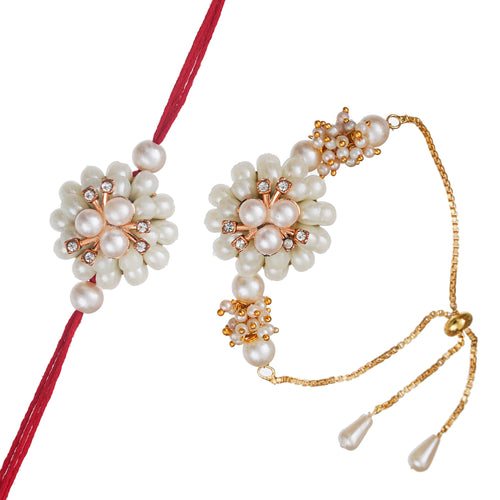 Designer Kundan Rakhi & Bracelet Set with Free Chawal & Kumkum