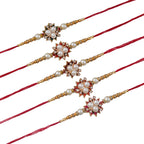 Designer Kundan Rakhi & Bracelet Set with Free Chawal & Kumkum