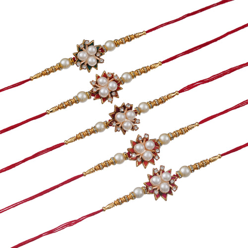 Designer Kundan Rakhi & Bracelet Set with Free Chawal & Kumkum