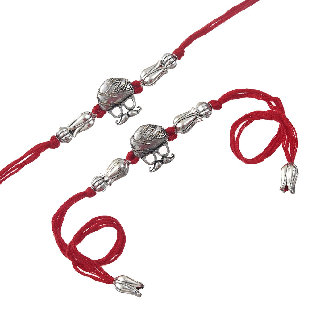 Bhai Rakhi Set – Rajwadi Turban & Moustache Charm with Free Chawal & Kumkum