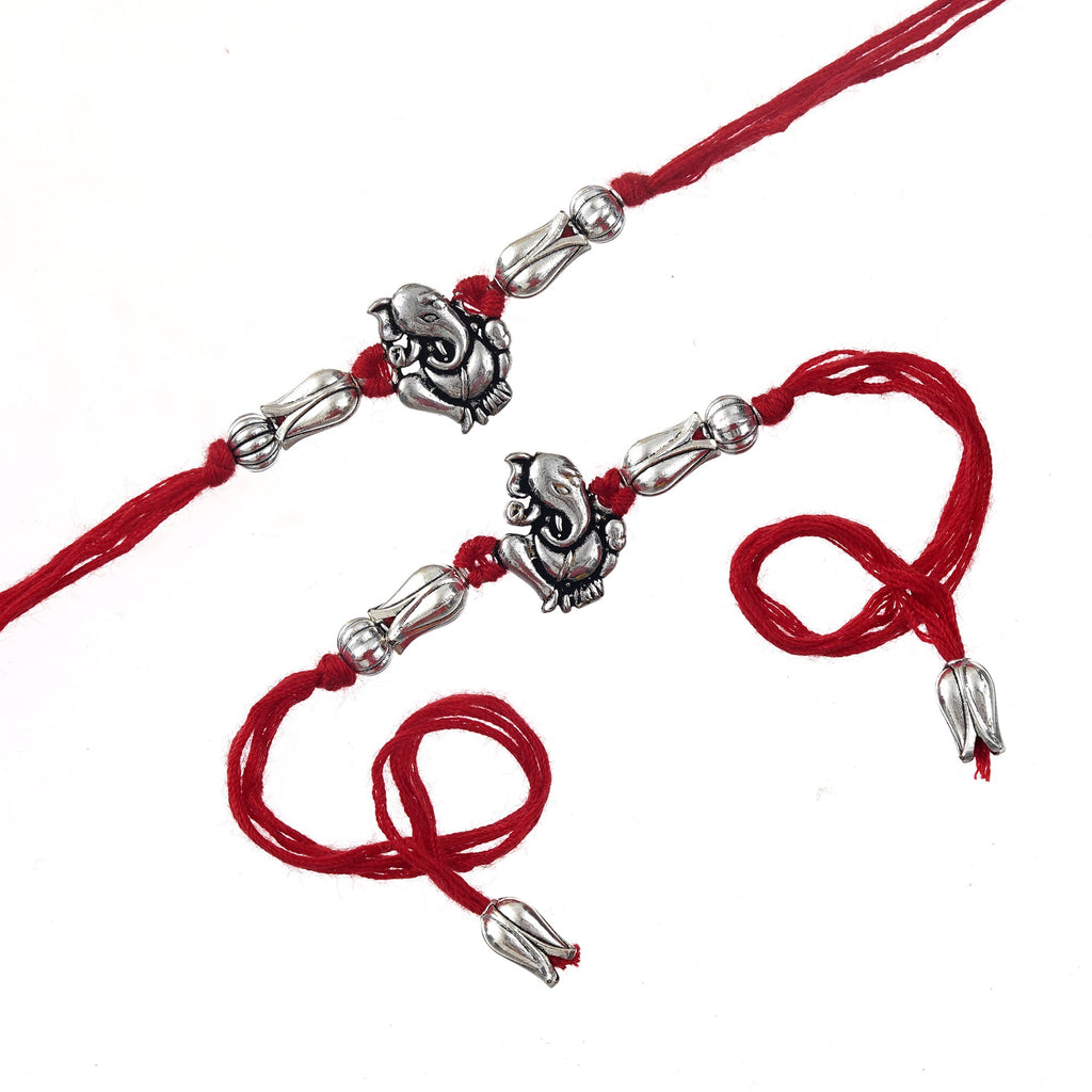 Rakhi Set – Antique Silver Design With Free Chawal & Kumkum