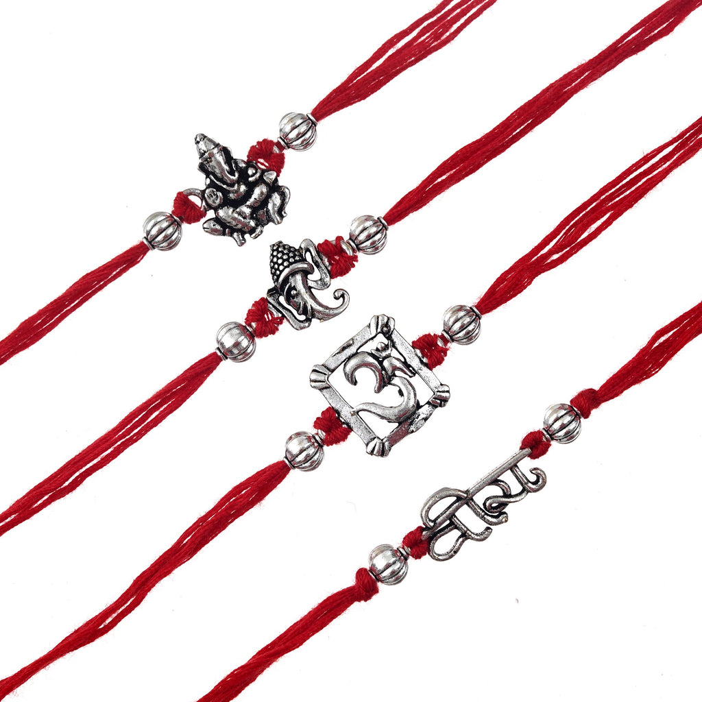 Rakhi Set – Antique Silver Design with Free Chawal & Kumkum