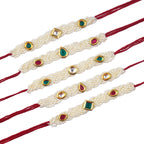 Pearl Beaded Rakhi Set with Free Kumkum & Chawal