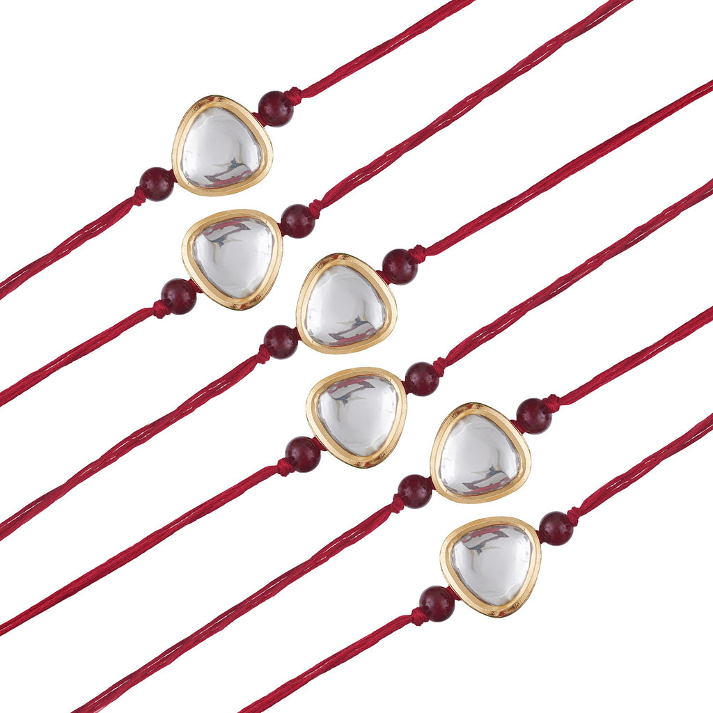 Minimalist Kundan Rakhi Set with Free Kumkum & Chawal