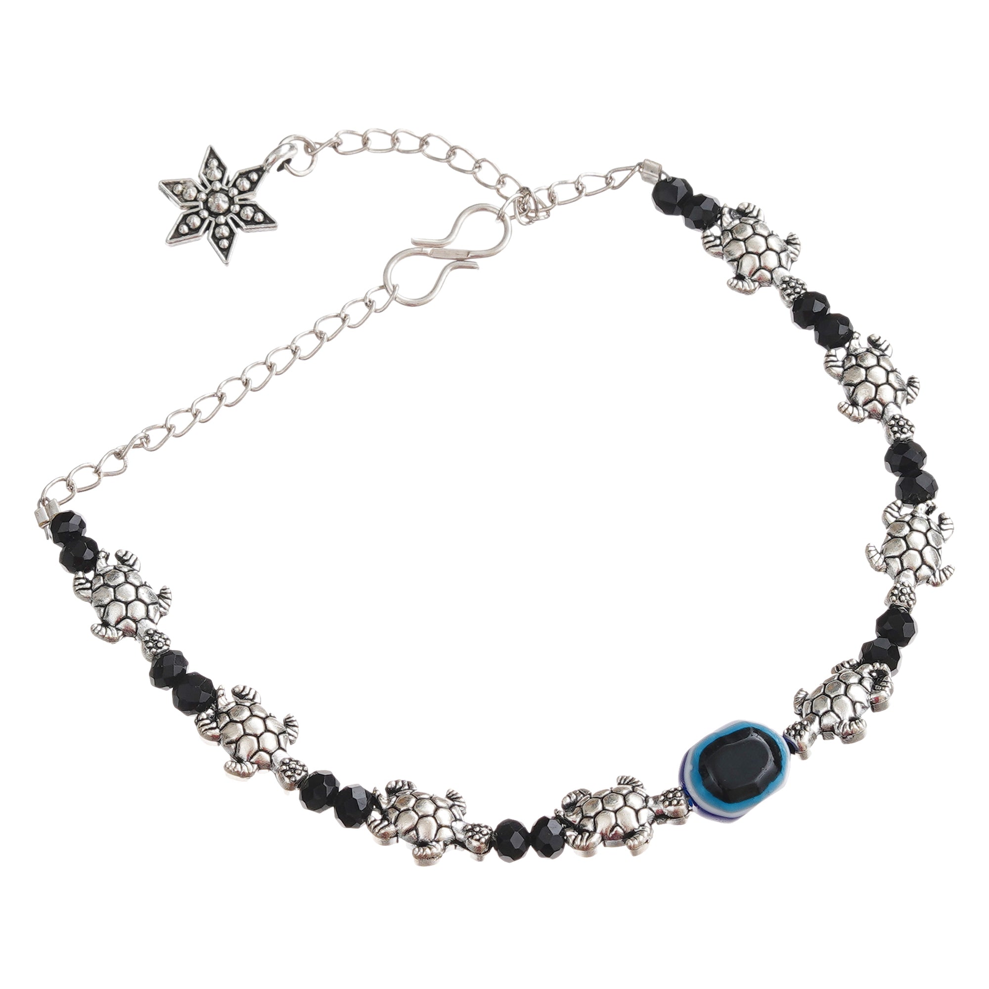 Black Beaded Evil Eye Bracelet Rakhi with Free Chawal & Kumkum