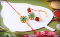 Peacock Design Rakhi & Bracelet Set with Free Chawal & Kumkum
