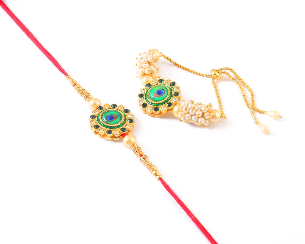 Peacock Design Rakhi  Set with Free Chawal & Kumkum