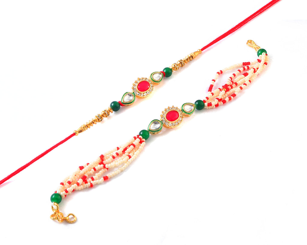 Kundan Rakhi Set with Free Chawal & Kumkum
