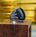 Natural Black Onyx Ring 925 Sterling Silver Made in Turkey Bold Mens Statement Ring Gift