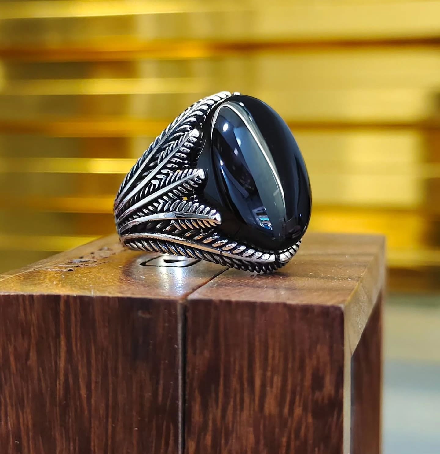Natural Black Onyx Ring 925 Sterling Silver Made in Turkey Bold Mens Statement Ring Gift