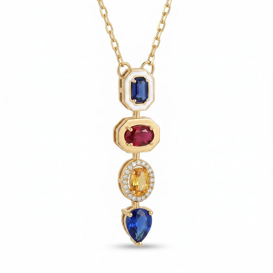 Heritage Multi-Gem Vertical Pendant Necklace