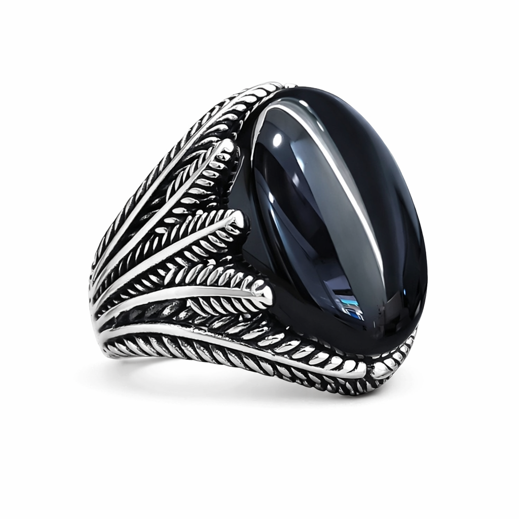Natural Black Onyx Ring 925 Sterling Silver Made in Turkey Bold Mens Statement Ring Gift